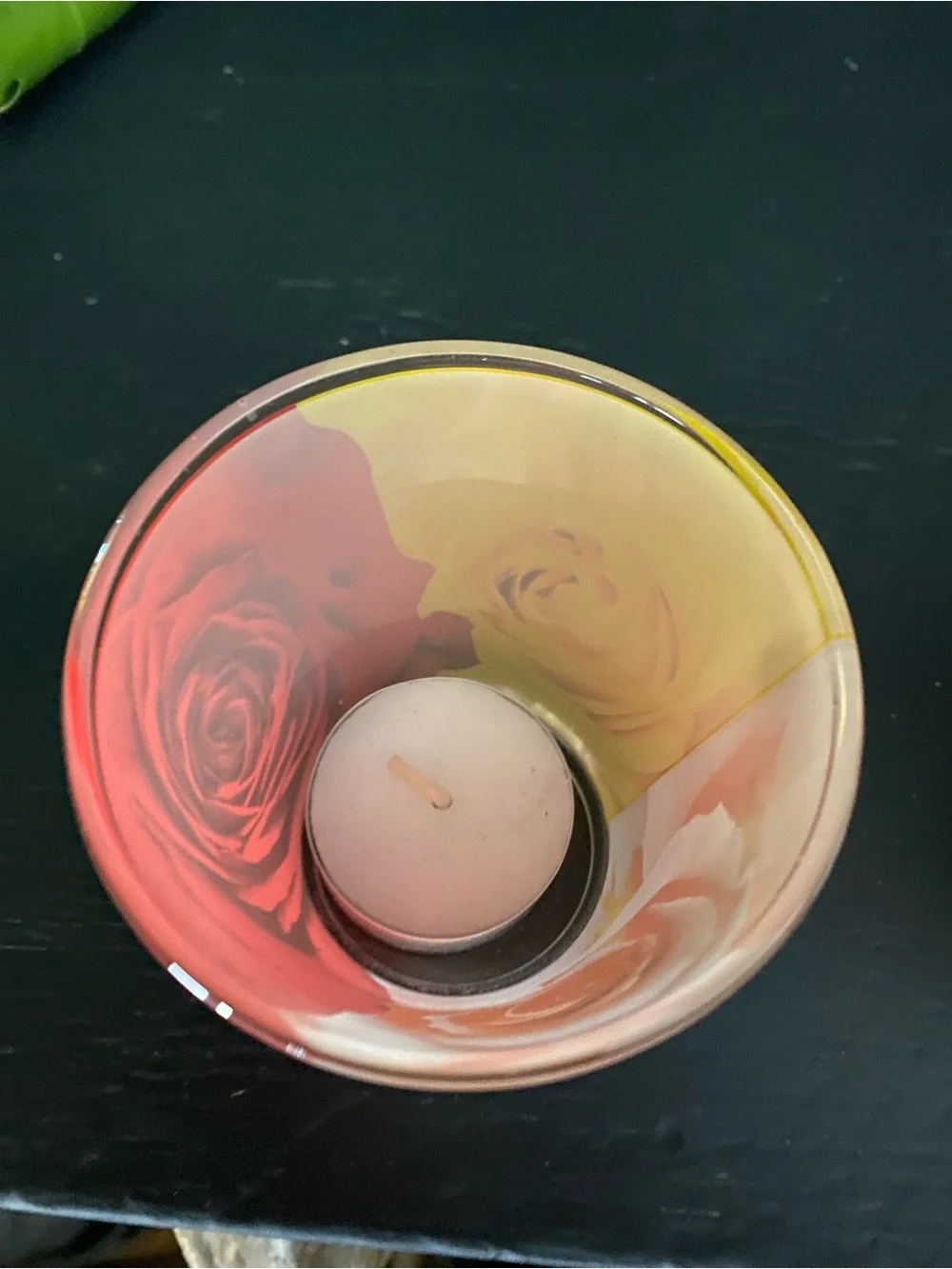Floral Glass Votive Candle Holder - Red Floral Design